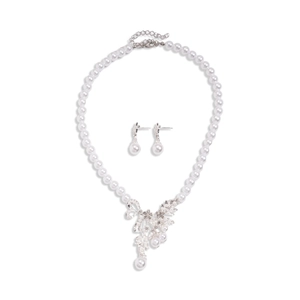 Elegant pearl jewelry set with leaf pendant necklace and earrings for formal events