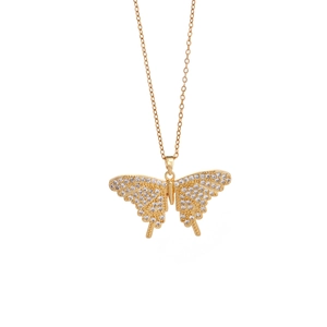 Iced out butterfly pendant necklace with 18K gold plating and sparkling cubic zirconia stones