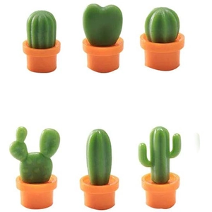 Lot de 6 aimants de frigo cactus 3D créatifs avec plantes vertes et pots orange