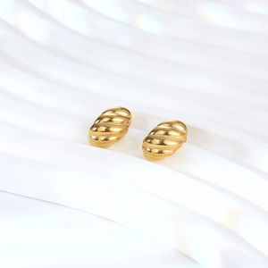 Vintage gold croissant stud earrings with spiral texture for women in a pair