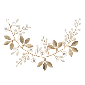 Golden bridal hairband with pearls and crystals for wedding hairstyles and Hanfu decor