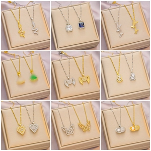 Titanium Steel Zirconia Pendant Necklace For Women Western Style Fashion Jewelry Gold Silver Color Geometric Necklaces