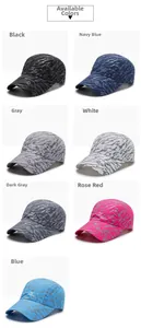 Detail grid of quick-dry baseball caps in seven colors with breathable camouflage fabric