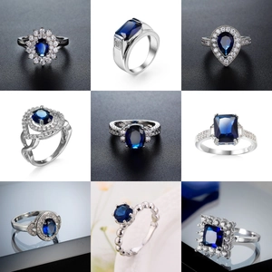Elegant Copper Zirconia Ring For Women Royal Blue Gemstone Geometric Design Silver Plated Wedding Party Commuter Commuting Fashion Hand Jewelry
