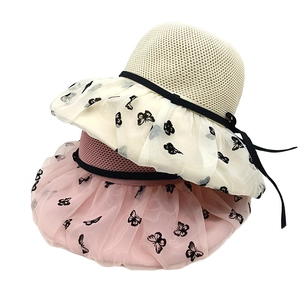 Women's Lace Butterfly Print Bucket Hat Wide Brim Mesh Breathable Summer Sun Protection Beach Foldable