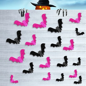 Stickers chauve-souris pailletés roses et noirs sur clôture pour déco murale Halloween