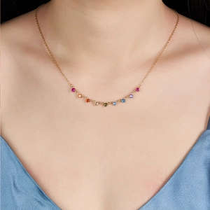 Chic S925 silver rainbow zircon necklace with colorful stones in gold plating