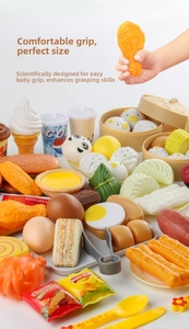 Macro detail of assorted pretend play food set including burger and steamed buns