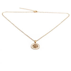 Minimalist gold stainless steel necklace featuring a circular sun pendant with white inlay
