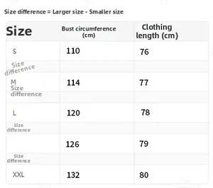 Detailed size chart for cotton crepe shirt showing bust and length in centimeters