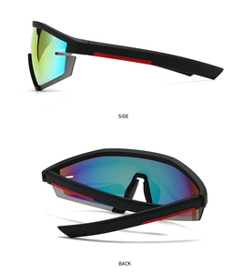 Side and back view of oversized sports sunglasses with colorful gradient UV protection lenses