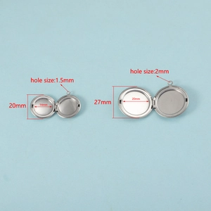 Polished 316L stainless steel round locket pendants with detailed size measurements