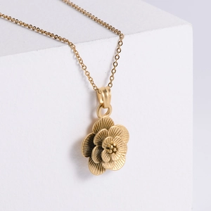 Flower Pendant Necklace 18K Gold Plated 304 Stainless Steel Multi Layer Matte Rose Elegant Jewelry For Women
