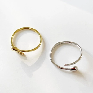 Minimalist 925 sterling silver water drop open rings in polished gold and silver finish