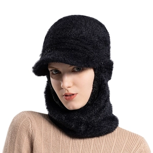 Bonnet d'hiver 3-en-1 pour femme avec cache-cou et protège-oreilles intégrés noir