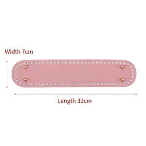 Pink oval PU leather bag base 32x7cm with pre-drilled holes and golden metal feet