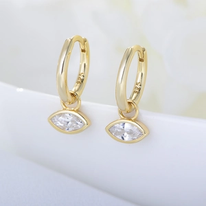 Orecchini a Cerchio Huggie in Argento Sterling 925 Con Zirconia Marquise per Donna Gioielli Geometrici Minimalisti Placcati Oro Argento