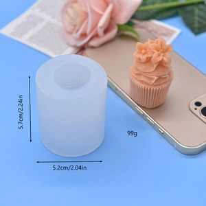 Silicone flower cupcake mold dimensions shown as 5.7cm height and 5.2cm width