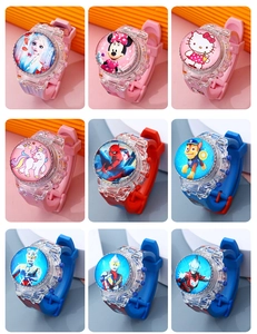Detailed grid of colorful kids digital watches with assorted cartoon character straps