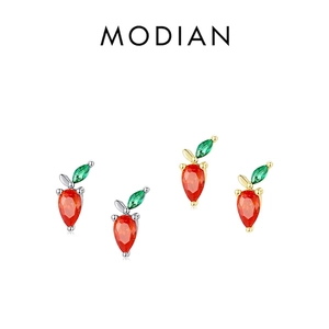 Cute S925 sterling silver carrot stud earrings with orange and green zircon stones