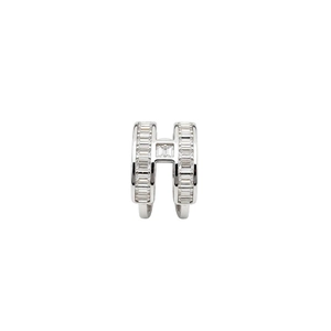 Silver H-shaped zircon ring with rectangle cut stones in a minimalist luxury design