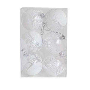 Lot de 6 boules de Noël de 6cm transparentes avec motifs peints à la main et cordons