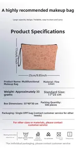 Detailed size specifications for Easter bunny linen makeup bag with zipper and wrist strap