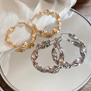 Boucles d'oreilles créoles spirales exagérées en métal doré et argenté pour femmes