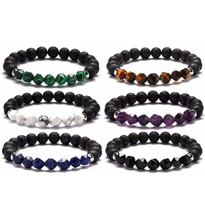 Bracciale Di Perline In Pietra Naturale Roccia Lavica Malachite Occhio Di Tigre Gemma Sfaccettata Geometrica Gioielli Unisex