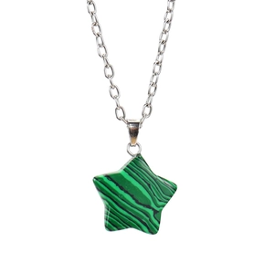 Detail of star-shaped malachite pendant with natural green texture on silver chain