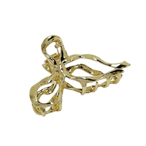 Elegant hollow golden alloy bowtie hair claw clip with irregular streamlined design