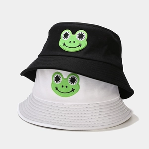Cute Cartoon Frog Embroidery Cotton Bucket Hat Foldable Wide Brim Sun Protection Outdoor Casual For Men Women