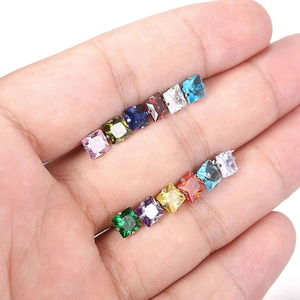 Set of square AAA zirconia earrings in 12 colors with stainless steel four-prong setting