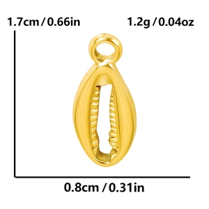 Dimensions détaillées d'un pendentif coquillage doré en acier inoxydable 304
