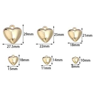 Various sizes of CCB heart pendants for DIY jewelry making ranging from 10mm to 29mm height