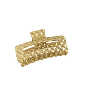 Elegant gold metal square shark hair claw clip with stylish quilted diamond pattern