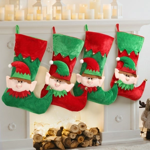 Christmas Elf Stocking Gift Bag Velvet Polyester Cartoon Hanging Ornament Fireplace Xmas Tree Party Decoration Red Green With Metal Bell