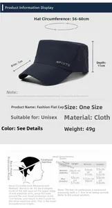 Detailed size chart for the breathable flat top sport cap showing measurements and fit
