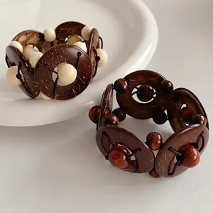 Retro Ethnic Style Elastic Bracelet Coconut Shell Wood Beads Geometric Bohemian Hand Ring Niche Jewelry For Women