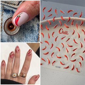 Rote Chili Pfeffer 5D Relief Nagelaufkleber 3D Geprägt Wasserdicht Dekorative Maniküre Aufkleber