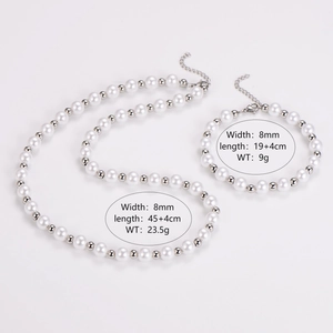 Detailed specs for the pearl necklace and bracelet set with size and weight info
