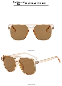 Detailed front and side views of transparent tea aviator sunglasses with double bridge