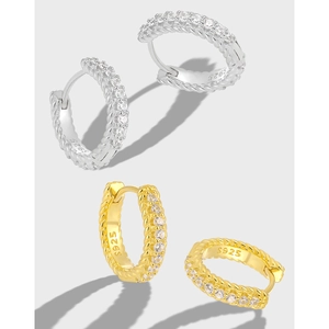 Elegant S925 sterling silver hoop earrings with zircon pavé in gold and silver finish