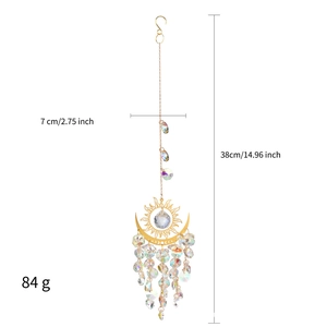 Detailed view of sun and moon crystal suncatcher with 38cm length and 7cm width dimensions