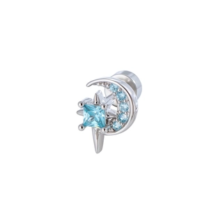 Celestial silver earring featuring a light blue square zircon with moon and star accents