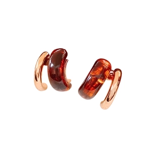 18K gold plated resin geometric earrings in deep red amber and rose gold finish
