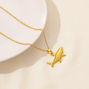 Luxurious 18K gold plated stainless steel necklace with ocean shark texture pendant