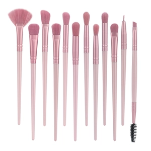 12pcs pink makeup brush set with synthetic bristles for eye shadow, liner, and blending