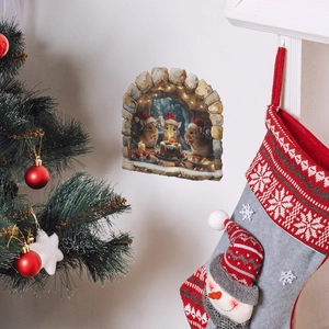 3D Christmas mouse hole wall sticker with cute mice party and stone arch festive design