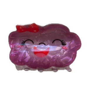 Pince à cheveux nuage violette avec visage souriant et nœud à pois rouges